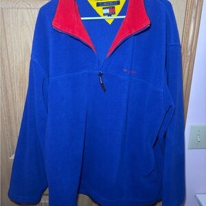 Tommy Hilfiger Vintage Blue and Red Fleece 1/2 zip